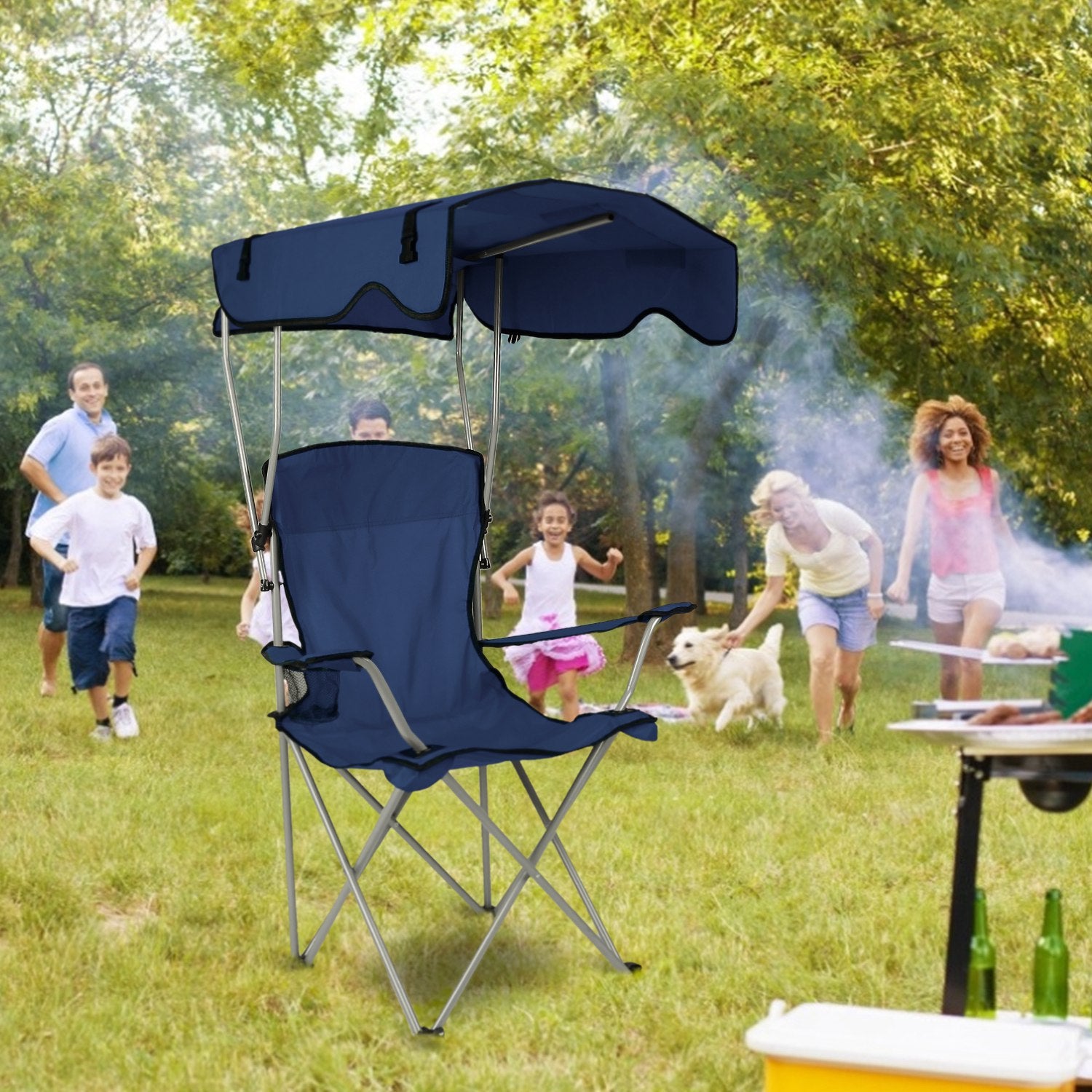 Foldable Beach Canopy Chair with Sun Protection & Cup Holder