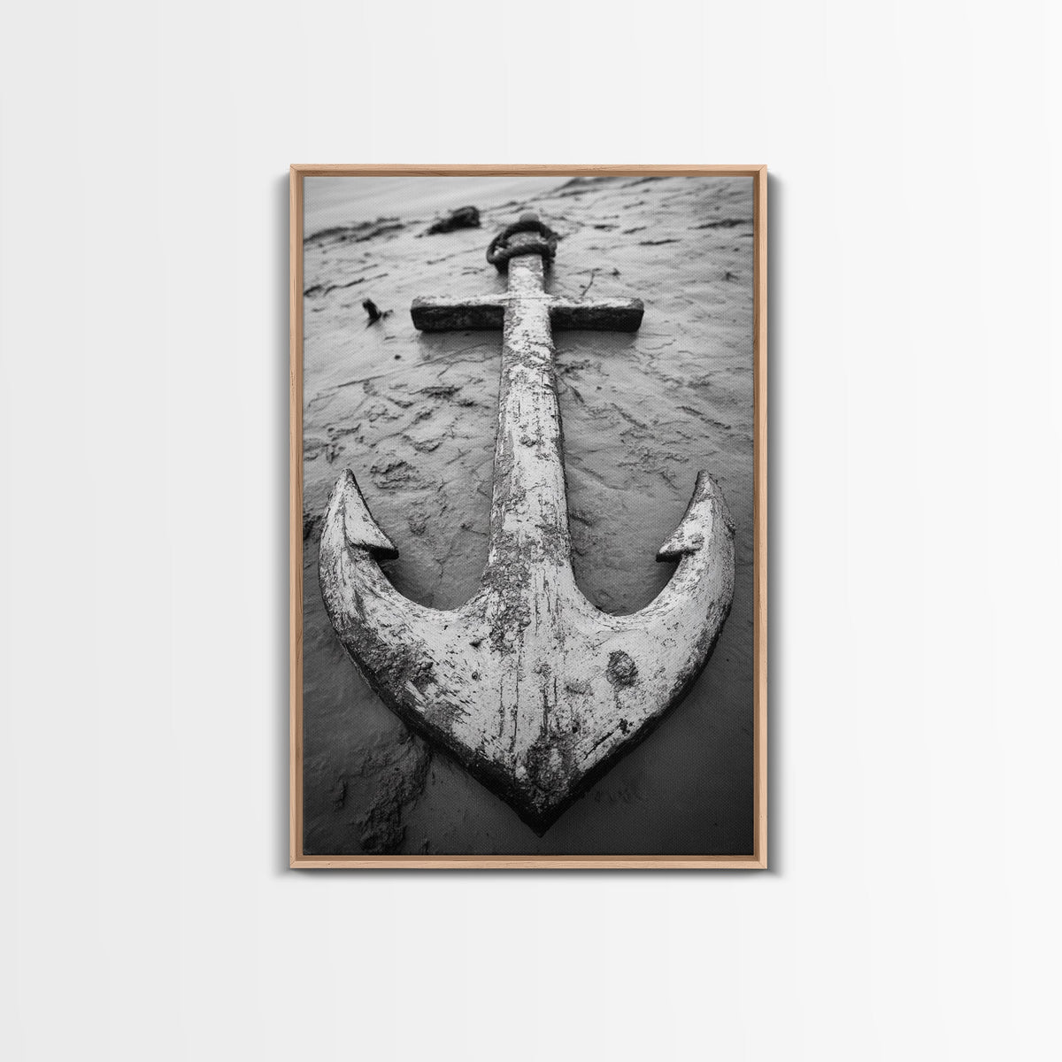 Abandoned Anchor Nautical Black & White Canvas Print