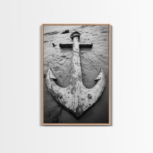 Abandoned Anchor Nautical Black & White Canvas Print