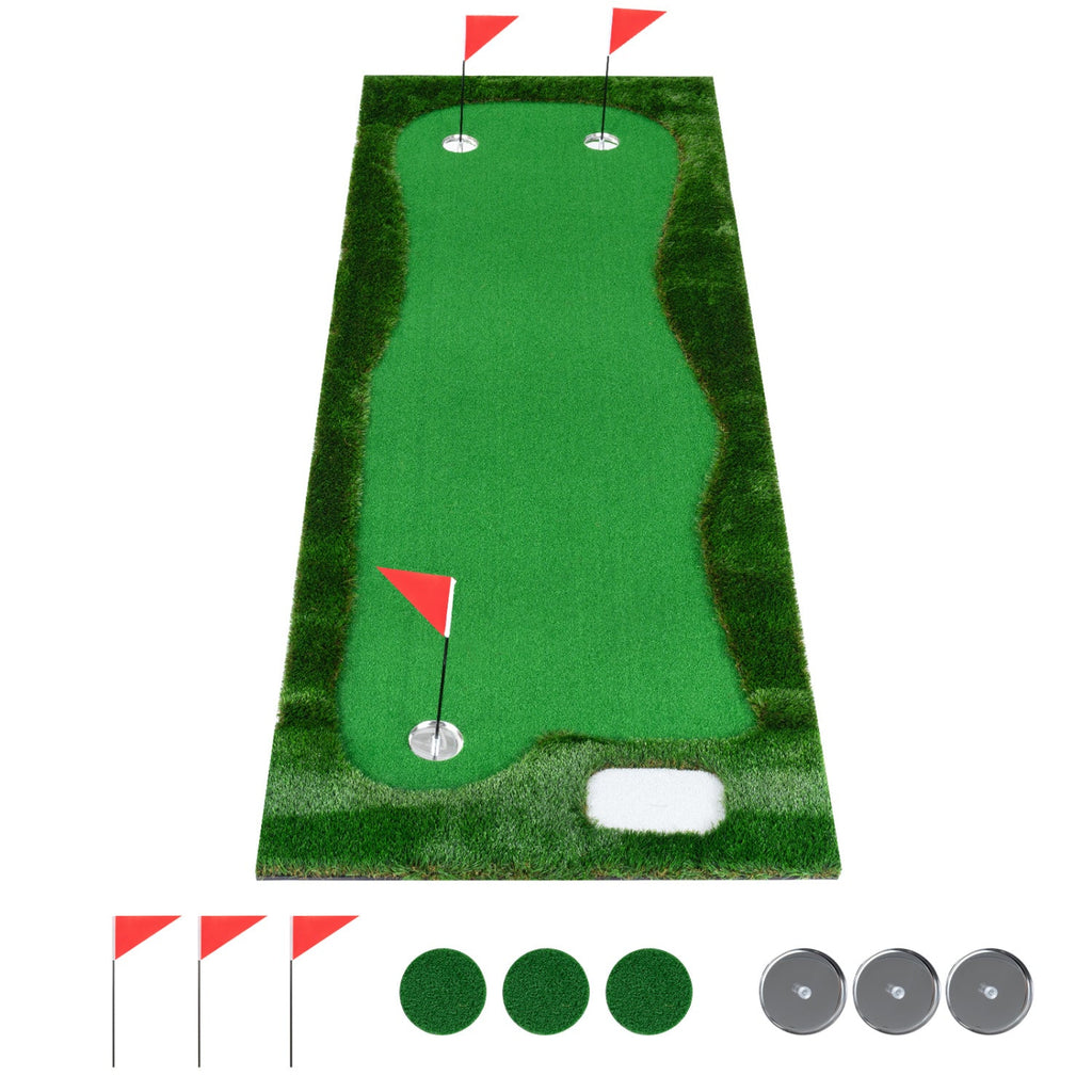 Golf Putting Green Mat 10x3.5ft with 3 Holes and Flags