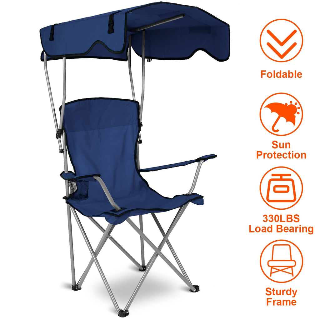 Foldable Beach Canopy Chair with Sun Protection & Cup Holder