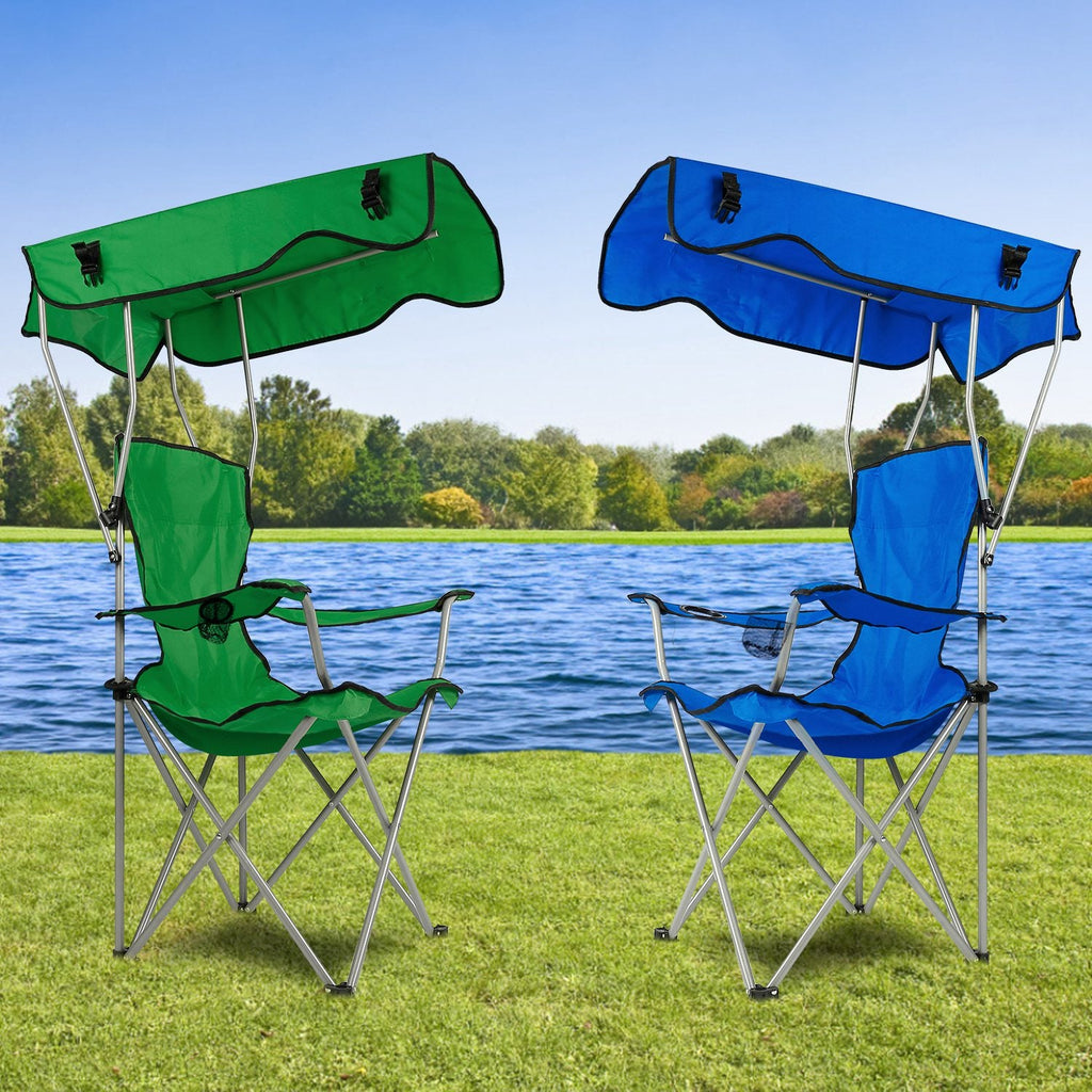 Foldable Beach Canopy Chair with Sun Protection & Cup Holder