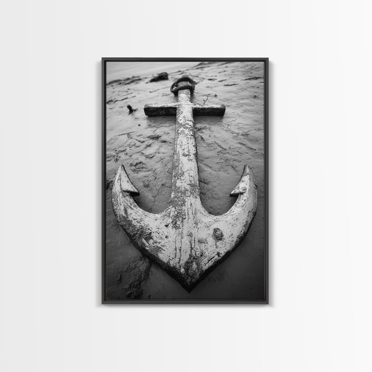Abandoned Anchor Nautical Black & White Canvas Print