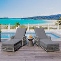 2 Pieces Long Reclining Chaise, Outdoor Wicker Lounge with Armrests, Patio