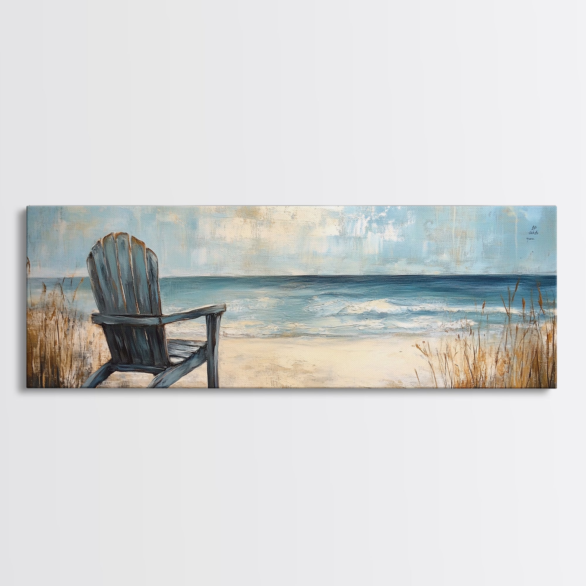 Adirondack Chair Beach Scene, Serene Coastal Landscape Art, Ocean View Wall Decor, Tranquil Bedroom, Framed Canvas Print