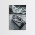 Abandoned Rowboat Coastal Black & White Canvas Print