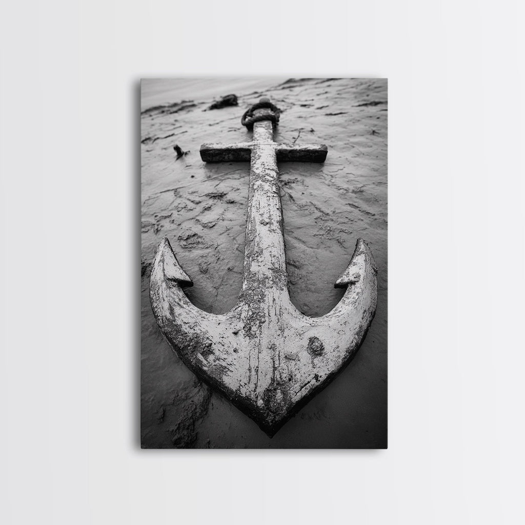 Abandoned Anchor Nautical Black & White Canvas Print