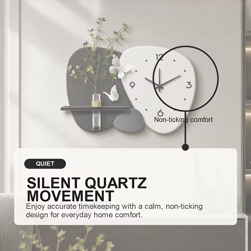 Modern Quartz Wall Clock with Integrated Display Shelf
