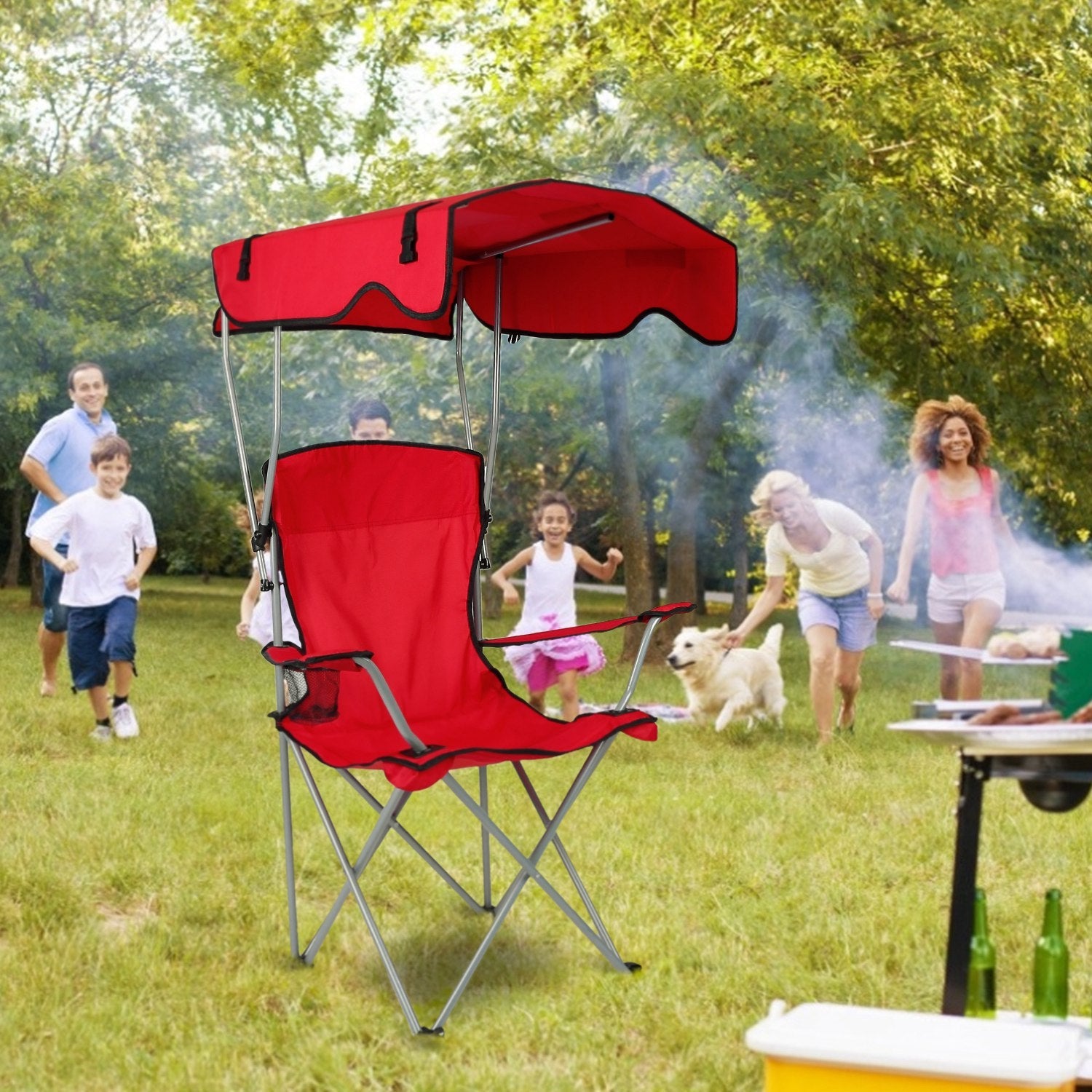 Foldable Beach Canopy Chair with Sun Protection & Cup Holder