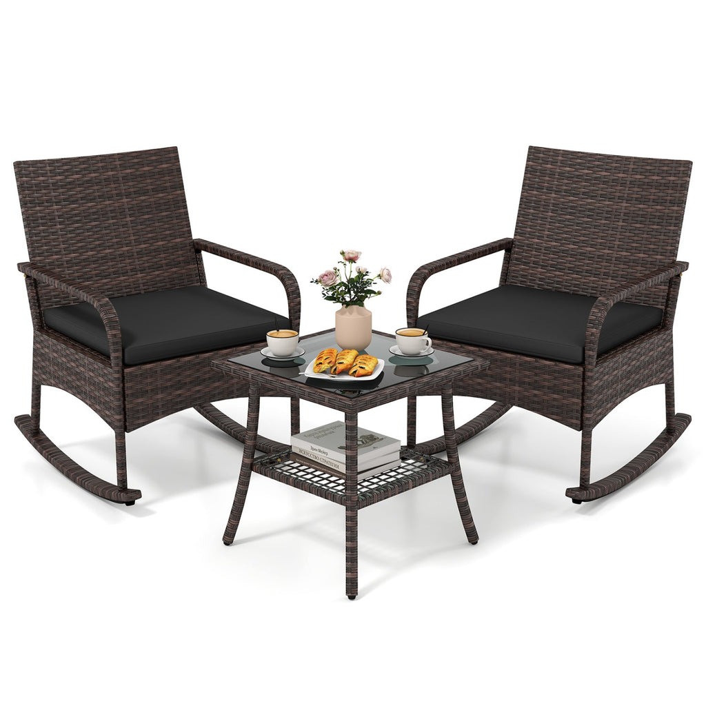 3-Piece Rocking Bistro Set with Cushions & Side Table