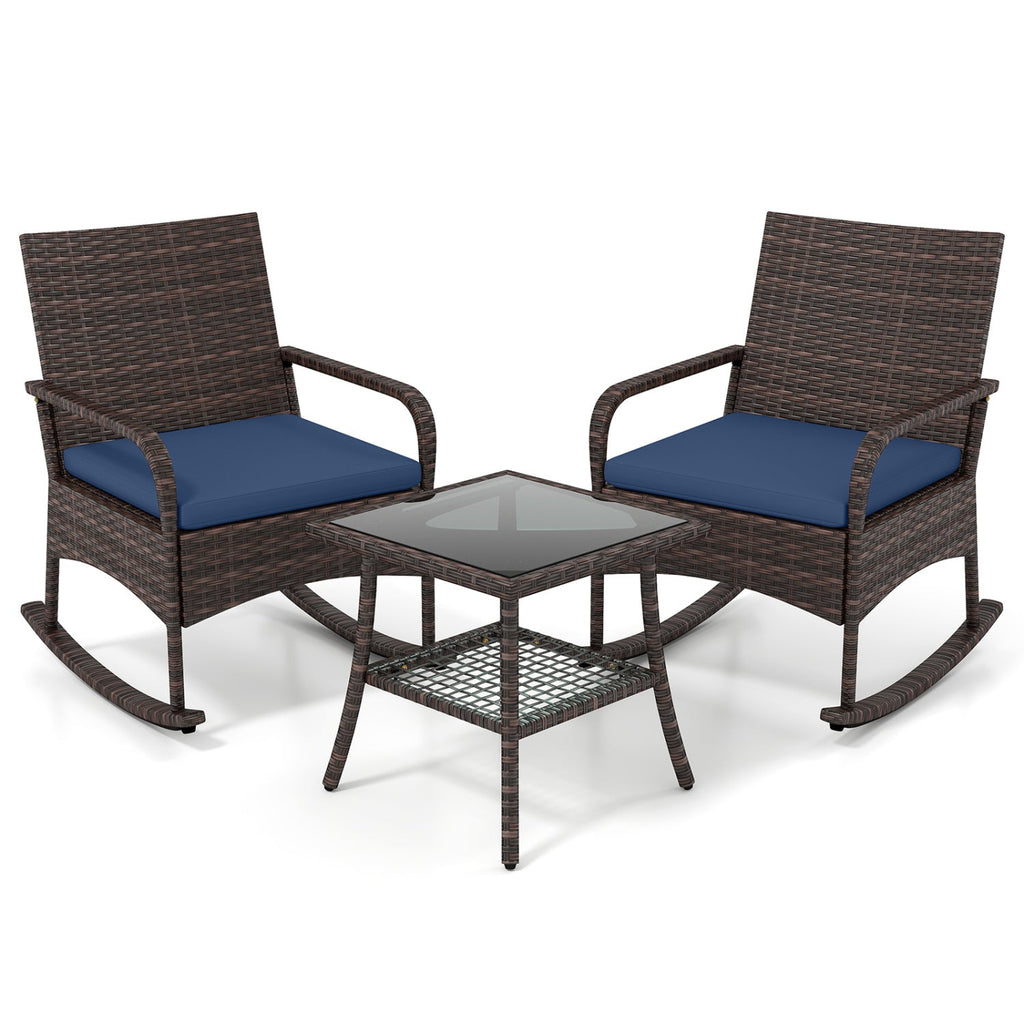 3-Piece Rocking Bistro Set with Cushions & Side Table
