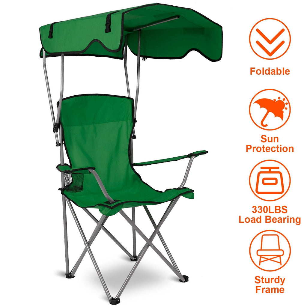 Foldable Beach Canopy Chair with Sun Protection & Cup Holder