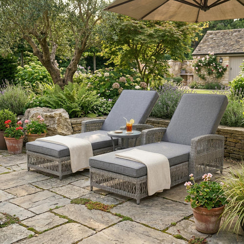 2 Pieces Long Reclining Chaise, Outdoor Wicker Lounge with Armrests, Patio