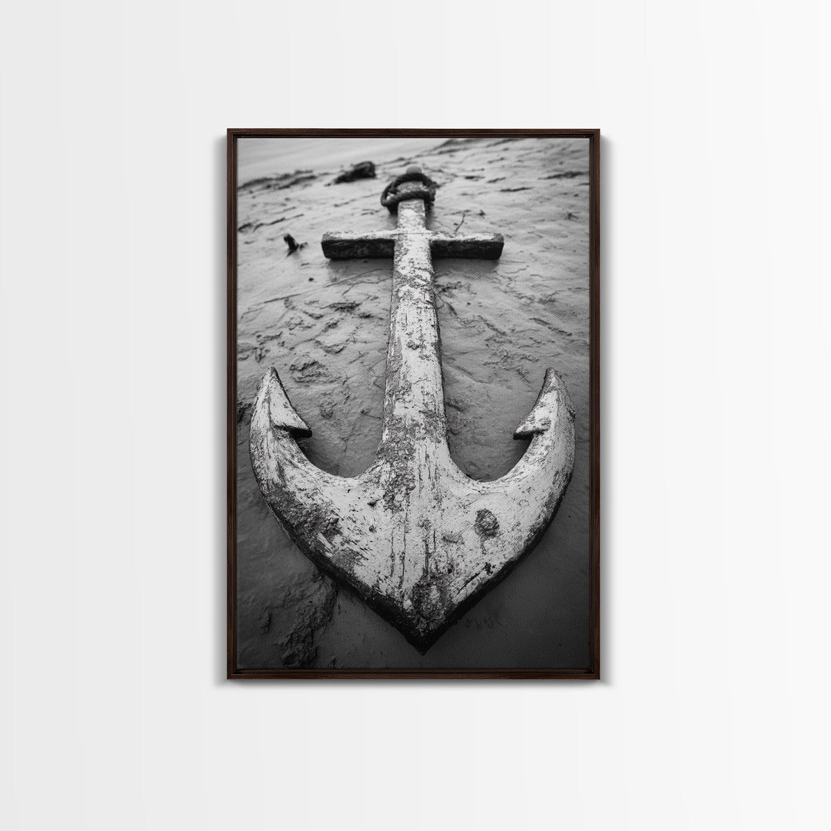 Abandoned Anchor Nautical Black & White Canvas Print