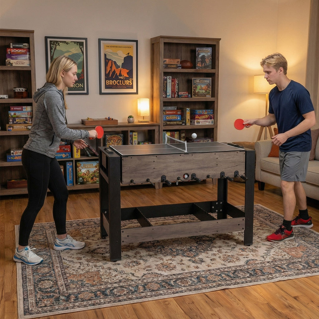 49" 3-in-1 Combo Game Table – Pool, Foosball & Table Tennis (Brown)