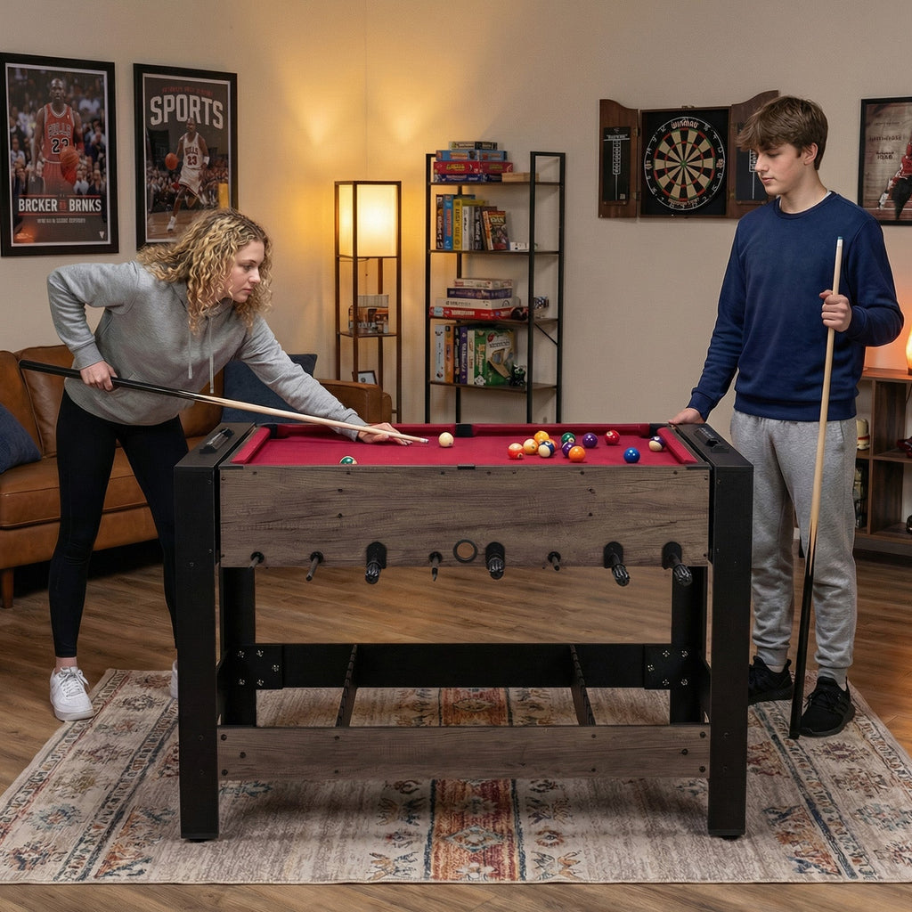 49" 3-in-1 Combo Game Table – Pool, Foosball & Table Tennis (Brown)