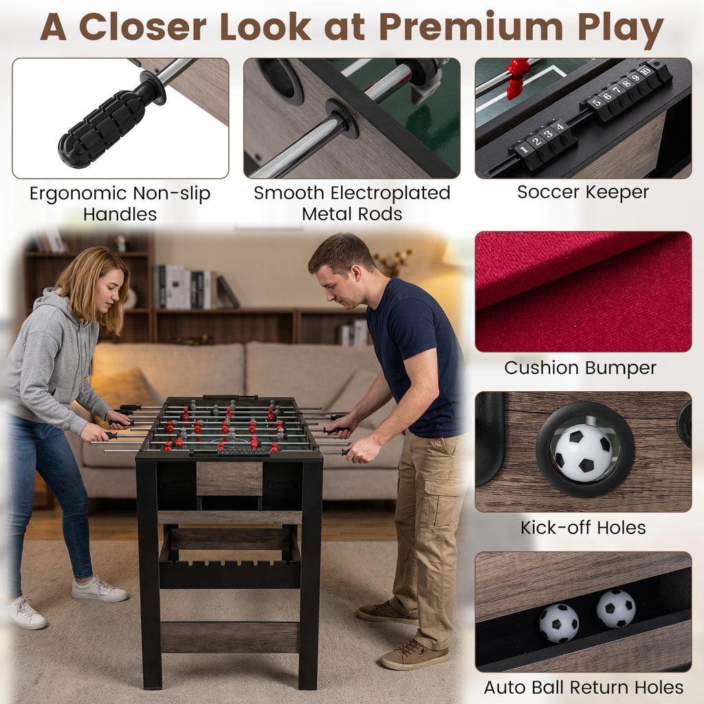 49" 3-in-1 Combo Game Table – Pool, Foosball & Table Tennis (Brown)
