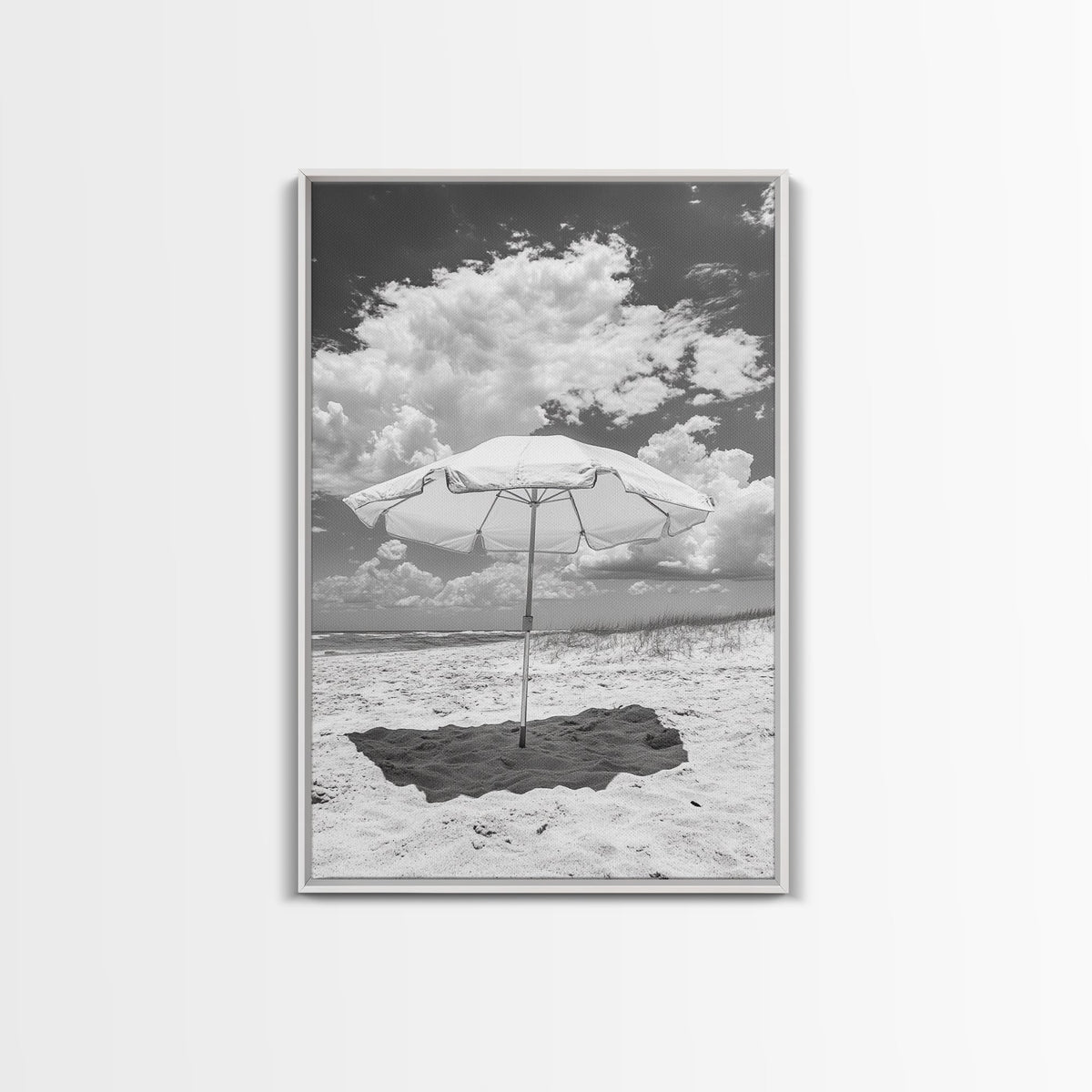 Beach Umbrella Sunny Coastal Cloudscape Canvas Print