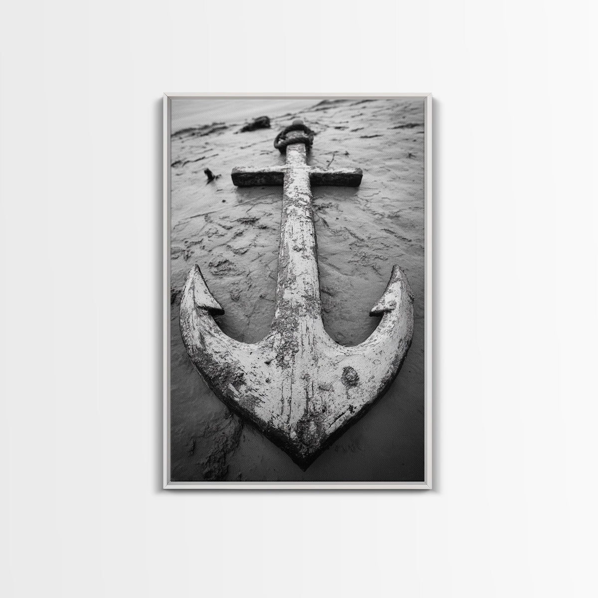 Abandoned Anchor Nautical Black & White Canvas Print