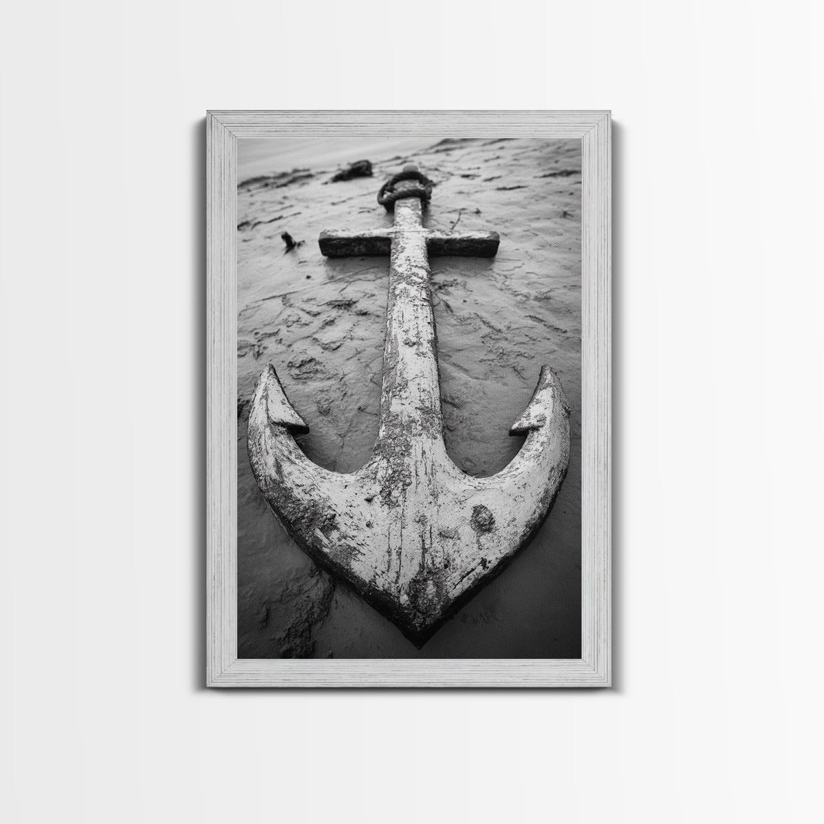Abandoned Anchor Nautical Black & White Canvas Print