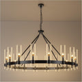 48 Inch Black Wagon Wheel Chandelier with Glass Shade