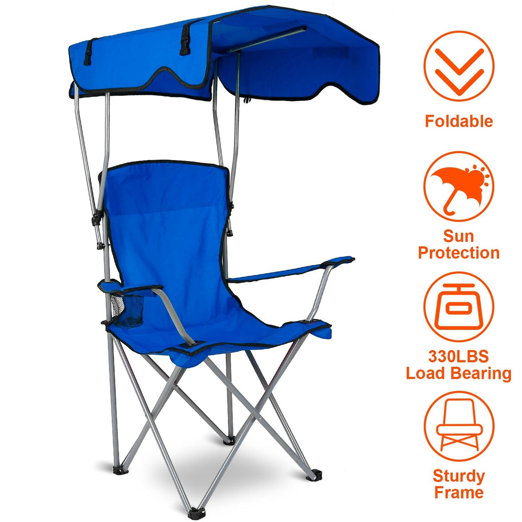Foldable Beach Canopy Chair with Sun Protection & Cup Holder