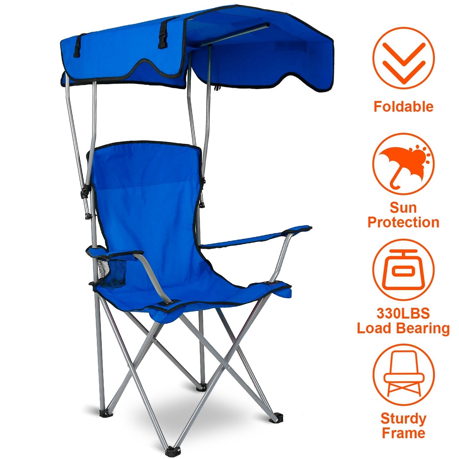 Foldable Beach Canopy Chair with Sun Protection & Cup Holder