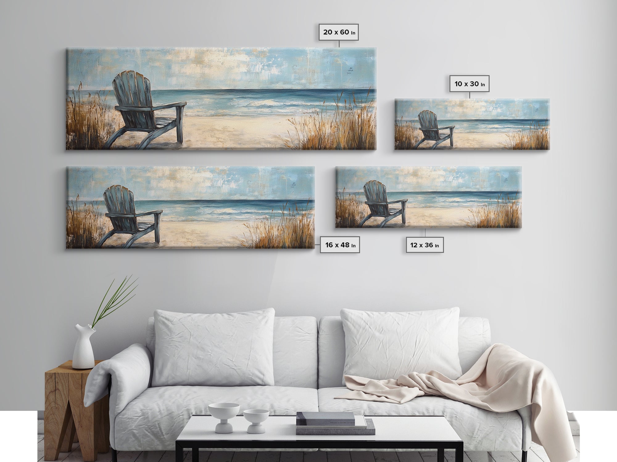Adirondack Chair Beach Scene, Serene Coastal Landscape Art, Ocean View Wall Decor, Tranquil Bedroom, Framed Canvas Print