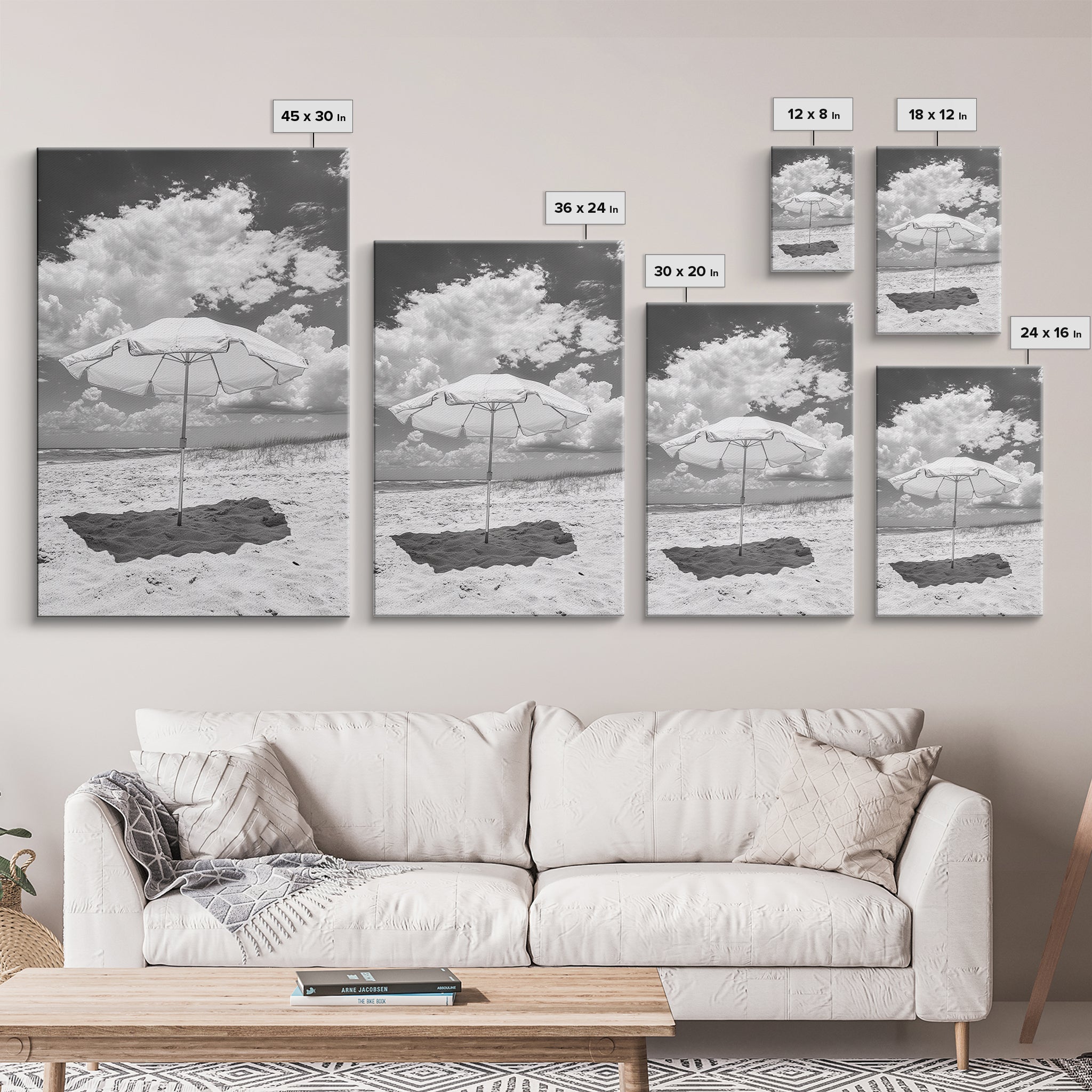 Beach Umbrella Sunny Coastal Cloudscape Canvas Print