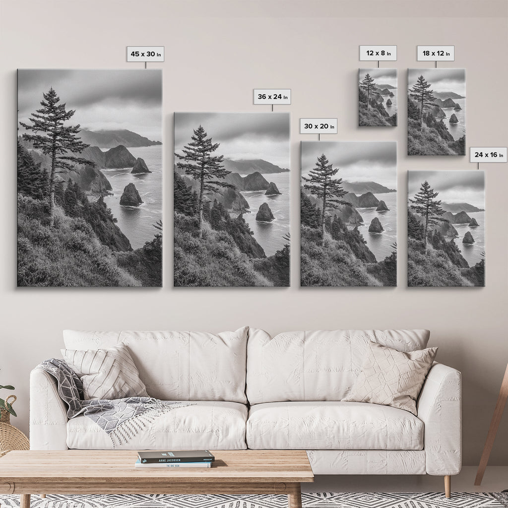 Oregon Coastline Misty Cliffs & Evergreen Forest Canvas Print