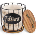 Rustic Coffee Filter Holder with Lid – Metal & Acacia Wood