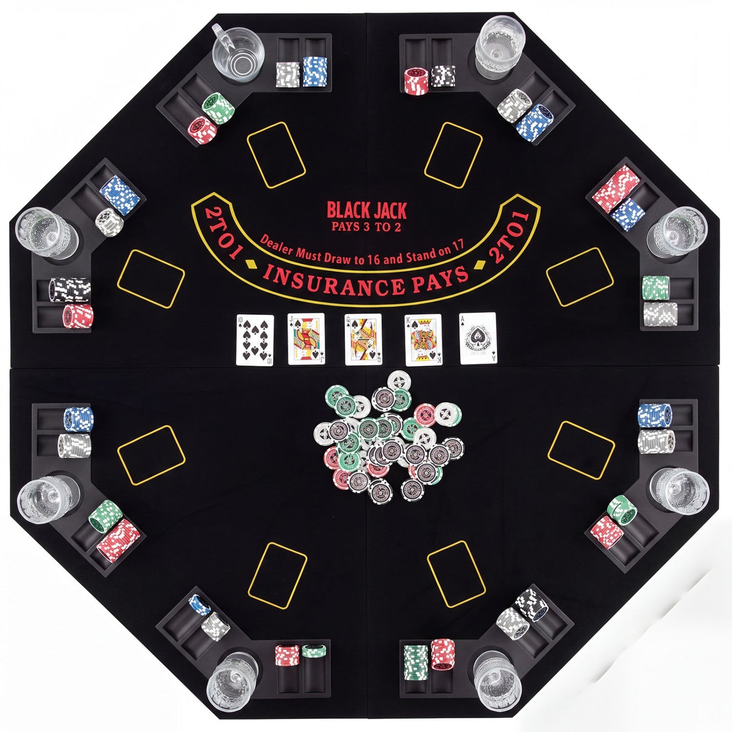 8-Player Foldable Poker Table Top with Cup Holders