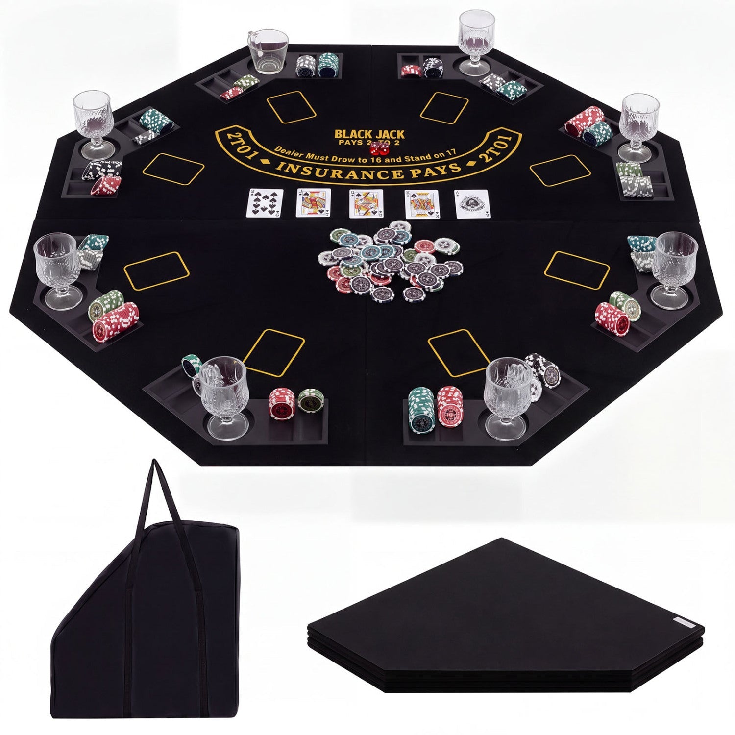 8-Player Foldable Poker Table Top with Cup Holders