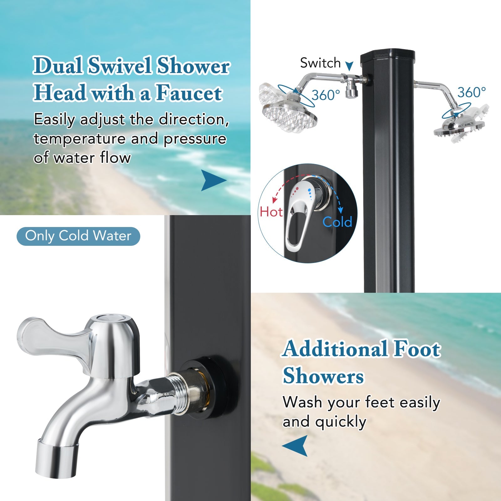 9.3 Gallon Solar Heated Outdoor Shower with Dual Shower Heads – Black
