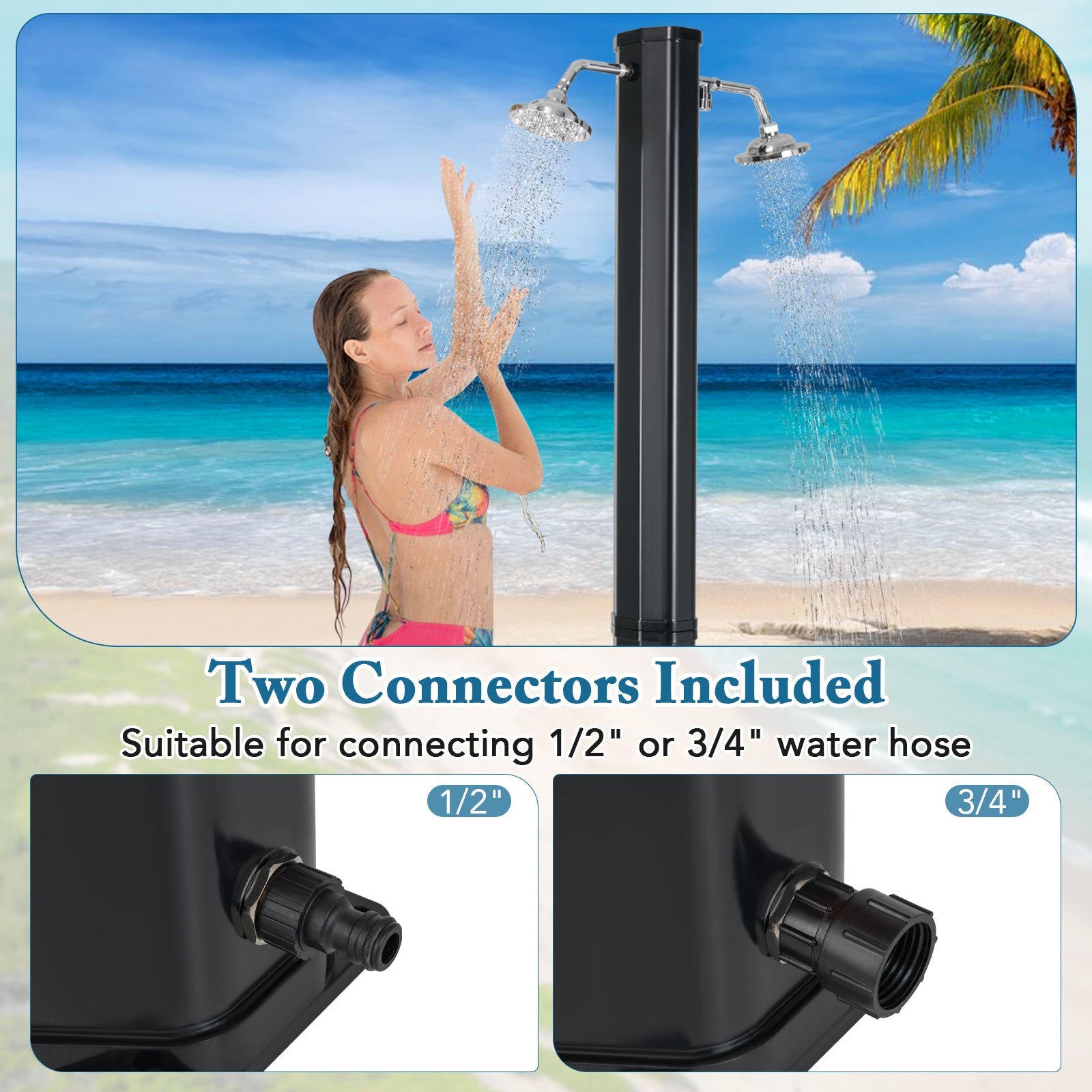 9.3 Gallon Solar Heated Outdoor Shower with Dual Shower Heads – Black
