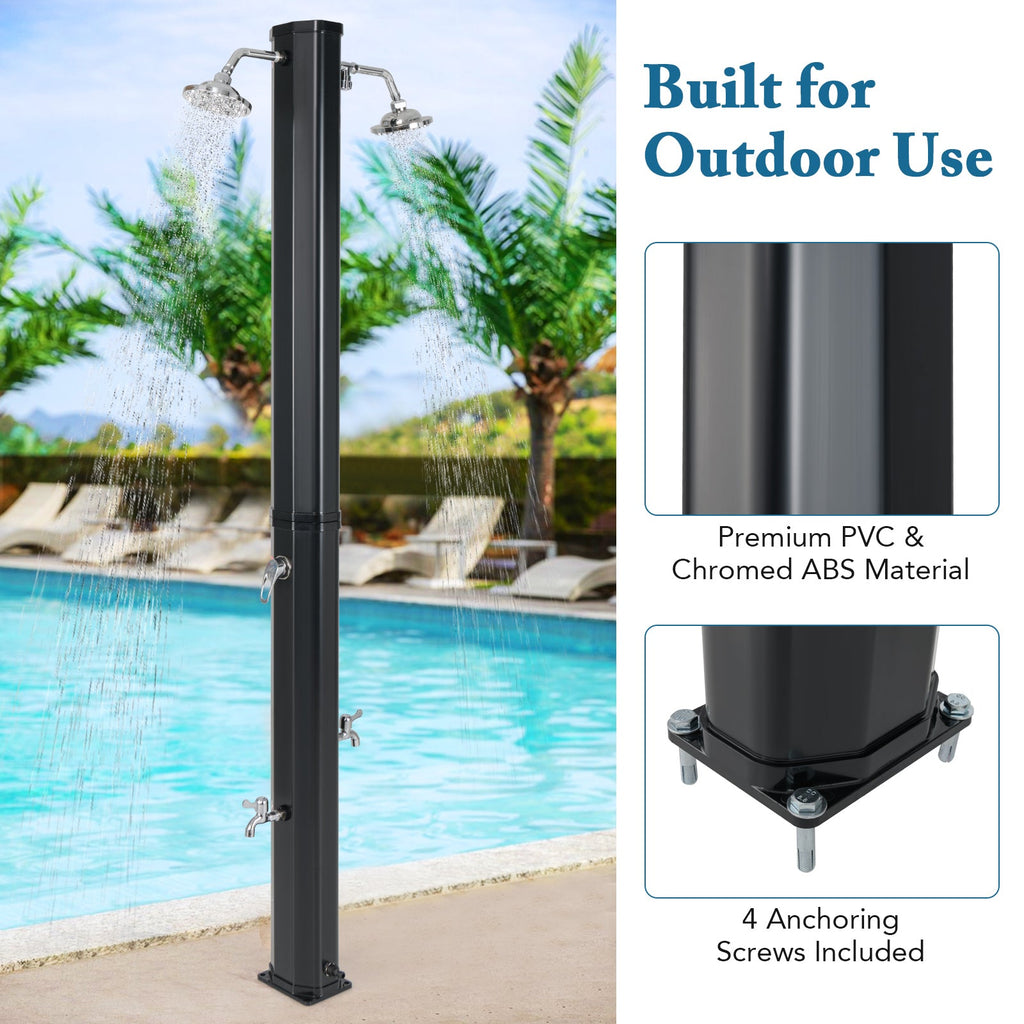 9.3 Gallon Solar Heated Outdoor Shower with Dual Shower Heads – Black