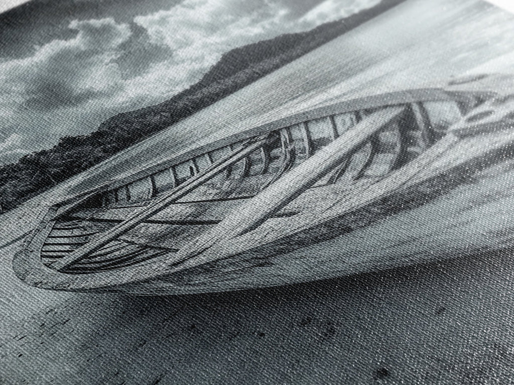 Abandoned Rowboat Coastal Black & White Canvas Print
