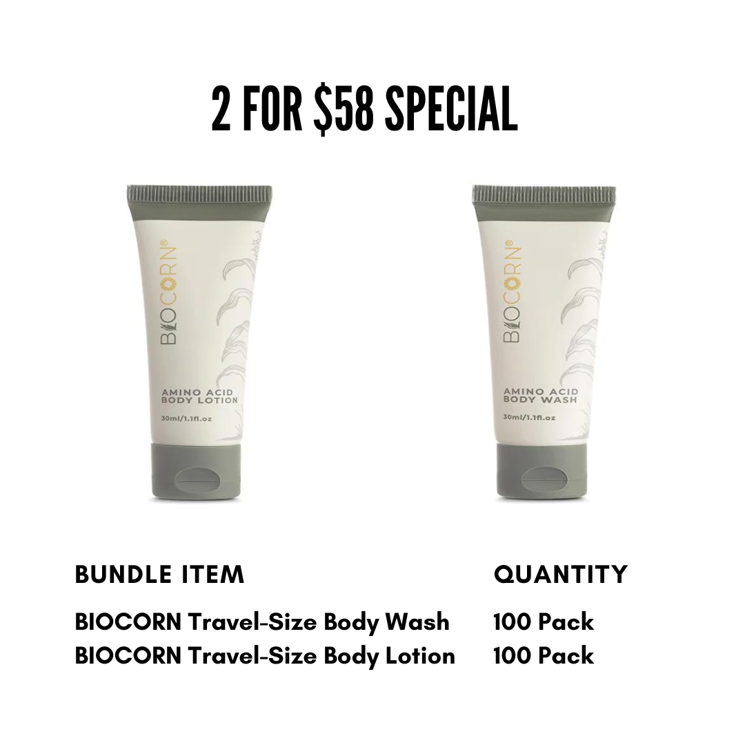 BIOCORN 200-Pack Body Wash & Lotion Bundle (2 for $58, 100 Pack Each)