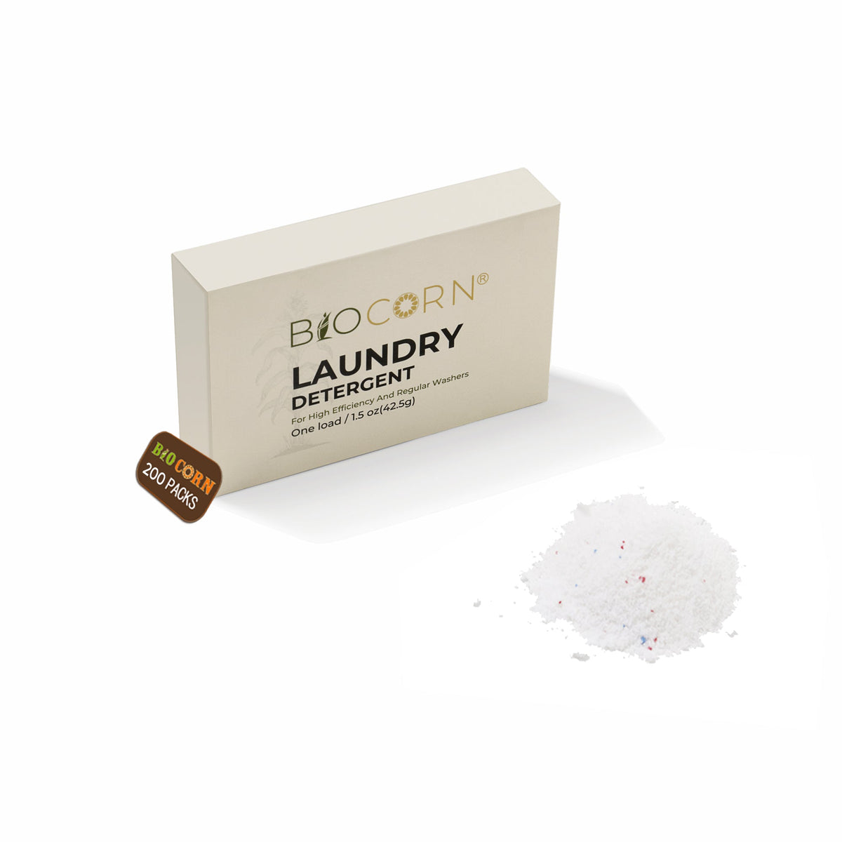 BIOCORN Powdered Laundry Detergent, 1.5 oz - 200 Pack