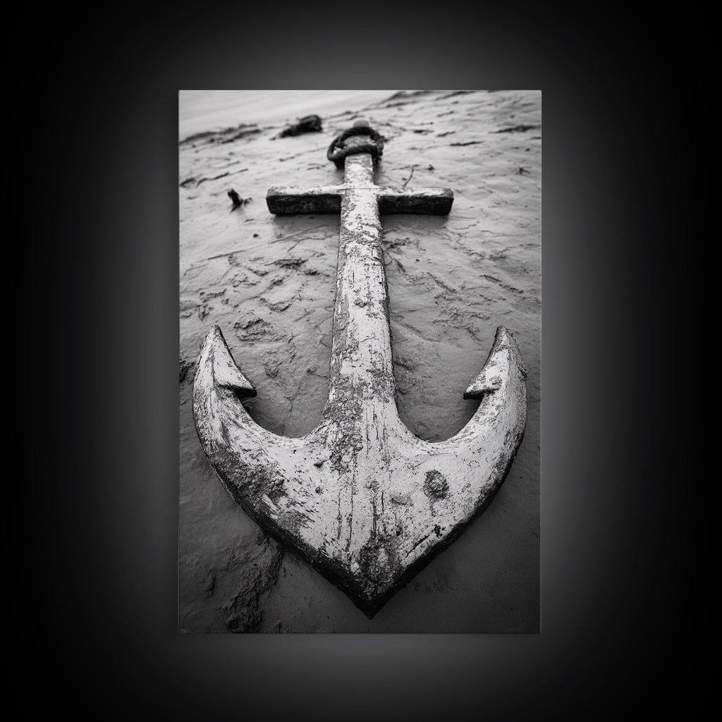 Abandoned Anchor Nautical Black & White Canvas Print