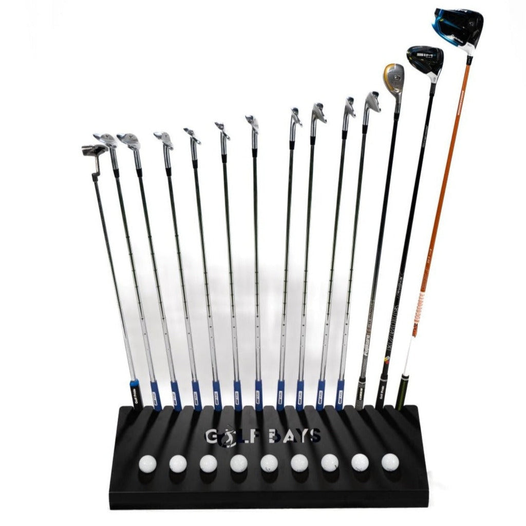 Golf Club Display Rack – Holds 14 Clubs & 9 Golf Balls | Indoor Golf Storage