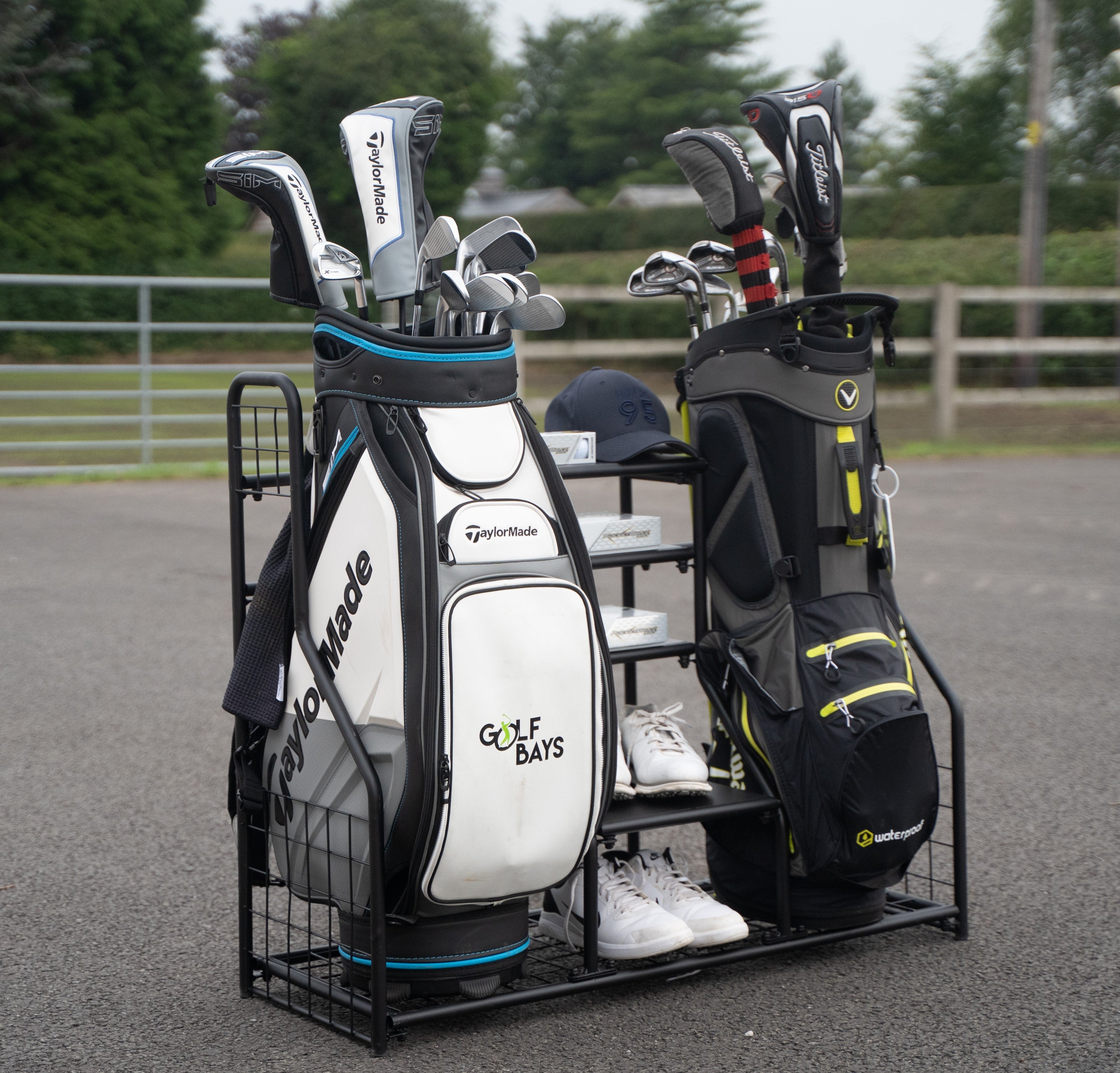 Dual Golf Bag Display & Storage Organizer