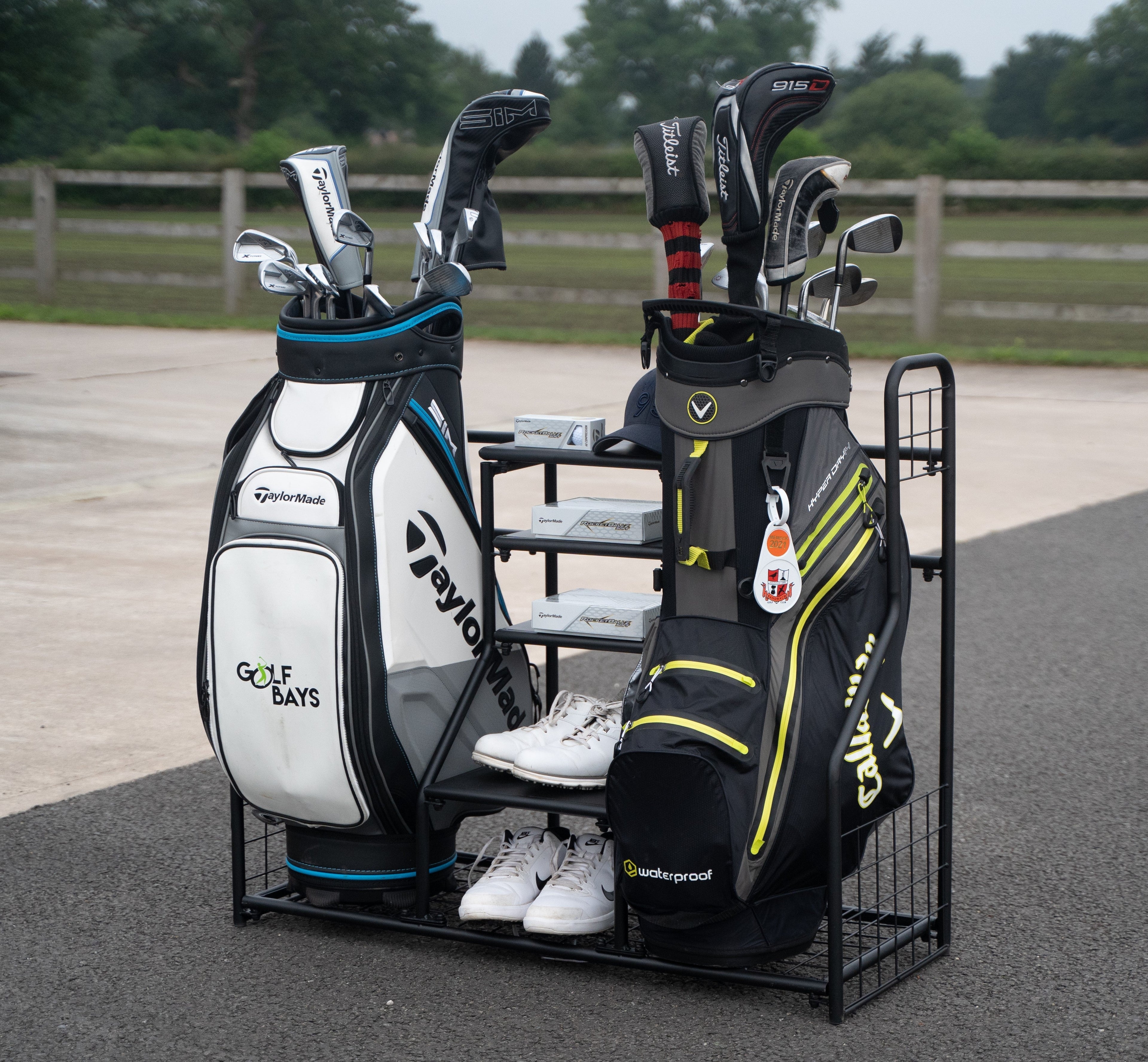 Dual Golf Bag Display & Storage Organizer