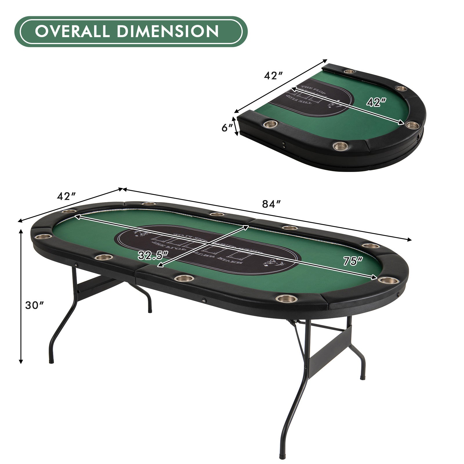Foldable 10-Player Poker Table with LED Lights & USB Ports