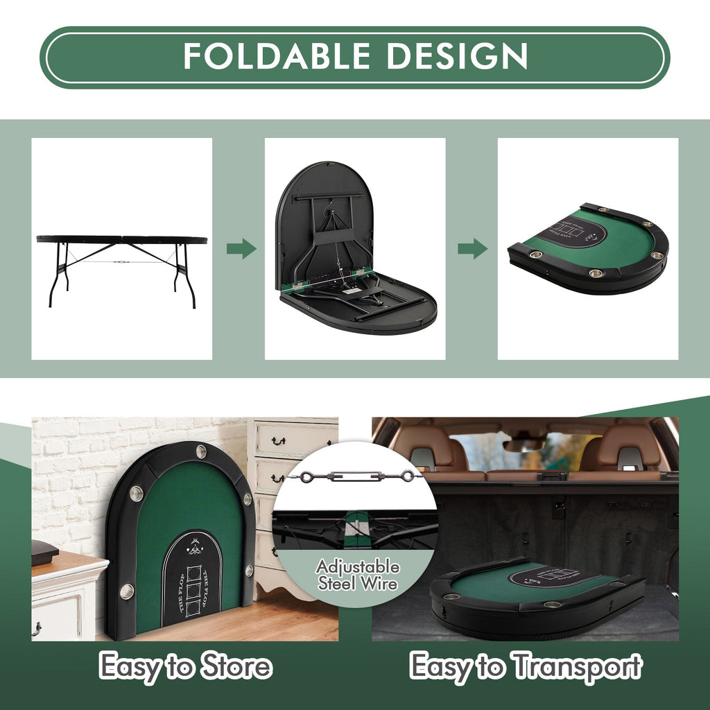 Foldable 10-Player Poker Table with LED Lights & USB Ports