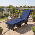 Folding Wicker Chaise Lounge with Adjustable Backrest & Ottoman