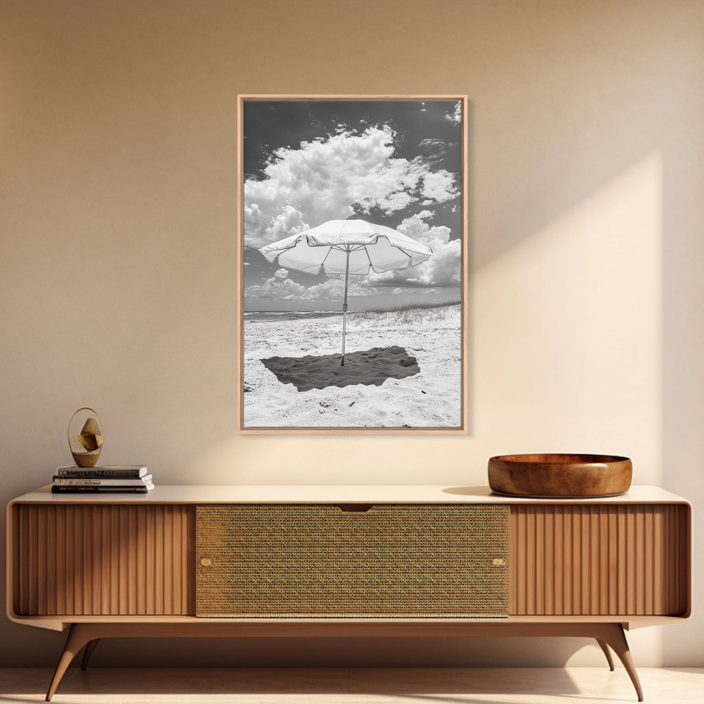Beach Umbrella Sunny Coastal Cloudscape Canvas Print