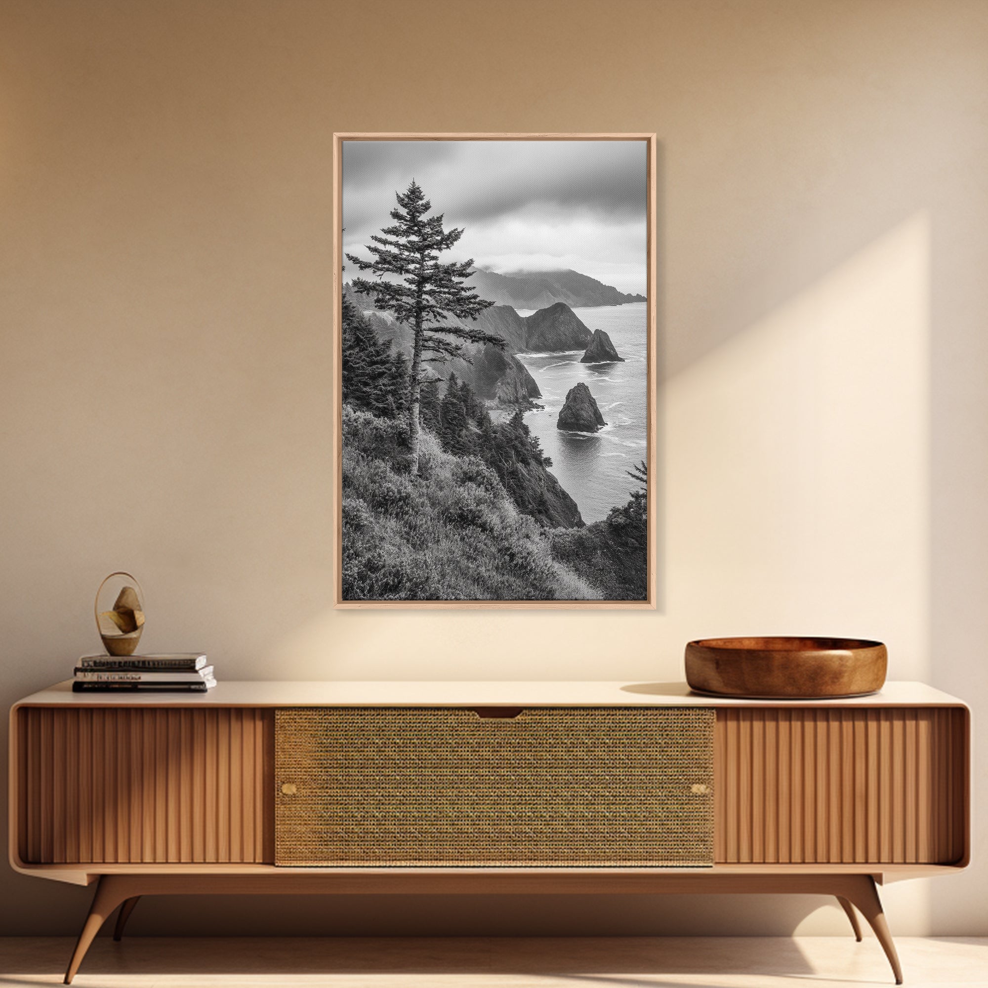 Oregon Coastline Misty Cliffs & Evergreen Forest Canvas Print