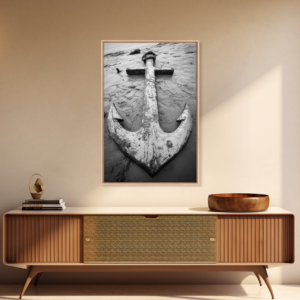 Abandoned Anchor Nautical Black & White Canvas Print