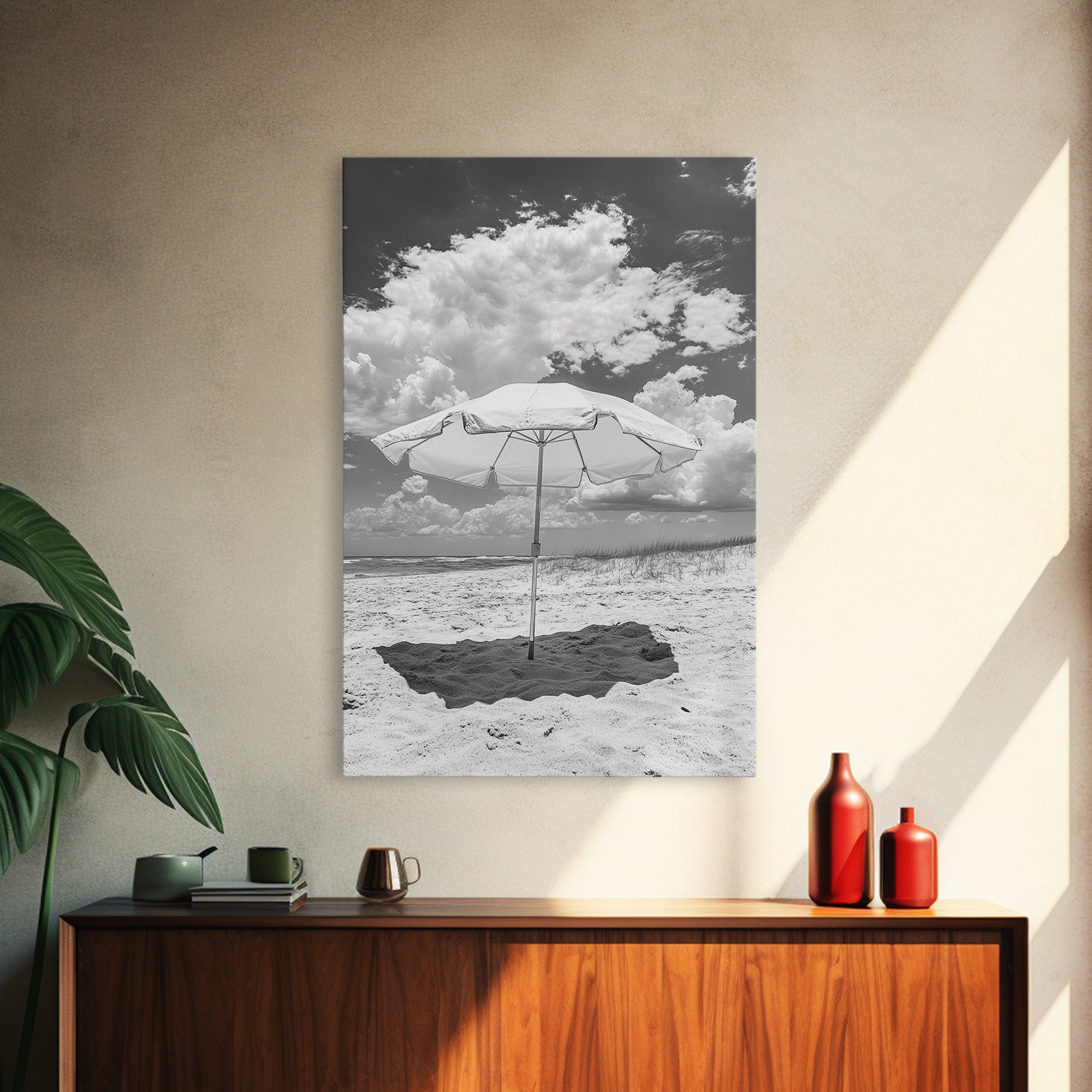 Beach Umbrella Sunny Coastal Cloudscape Canvas Print